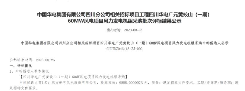 160MW！華電2個風電項目候選人公示