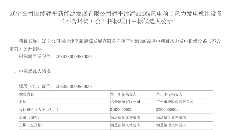 國能200MW風(fēng)電項目中標(biāo)候選人公示