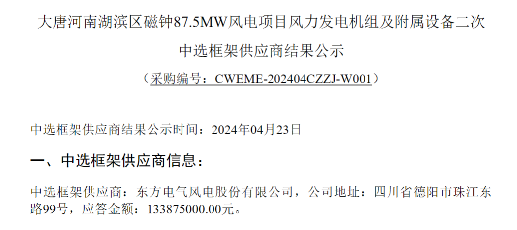 大唐4個風(fēng)電項目中標(biāo)公示